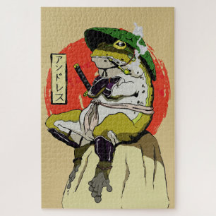 Samurai-Frosch mit roter Sonnen-Ästhetik