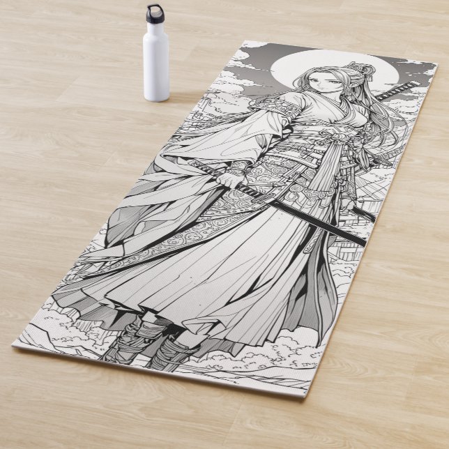 samurai girl and moon anime ink draw art yogamatte (Beispiel)