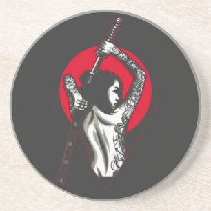 Samurai Girl Illustration T - Shirt Throw Kissen Getränkeuntersetzer