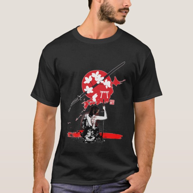 Samurai Girl Krieger Bushido Code Japanischer Schw T-Shirt (Vorderseite)