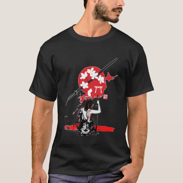 Samurai Girl Krieger Bushido Code Japanischer Schw T-Shirt (Vorderseite)