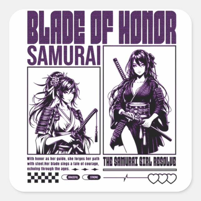 Samurai Girl Quadratischer Aufkleber (Vorderseite)