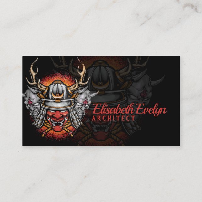 Samurai Helm mit oni Maske Visitenkarte (Vorderseite)
