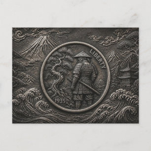 Samurai-Hobo-Nickel-Gravurcoin-Kunst Postkarte