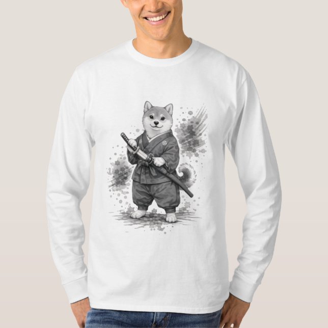 【Samurai Husky Ink Art Long Sleeve】 T-Shirt (Vorderseite)