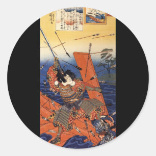 Samurai im Krieg, um das 18. Jahrhundert Runder Aufkleber