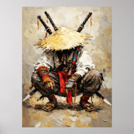 Samurai in Ruhe Palettenmesser Orange Impasto Poster