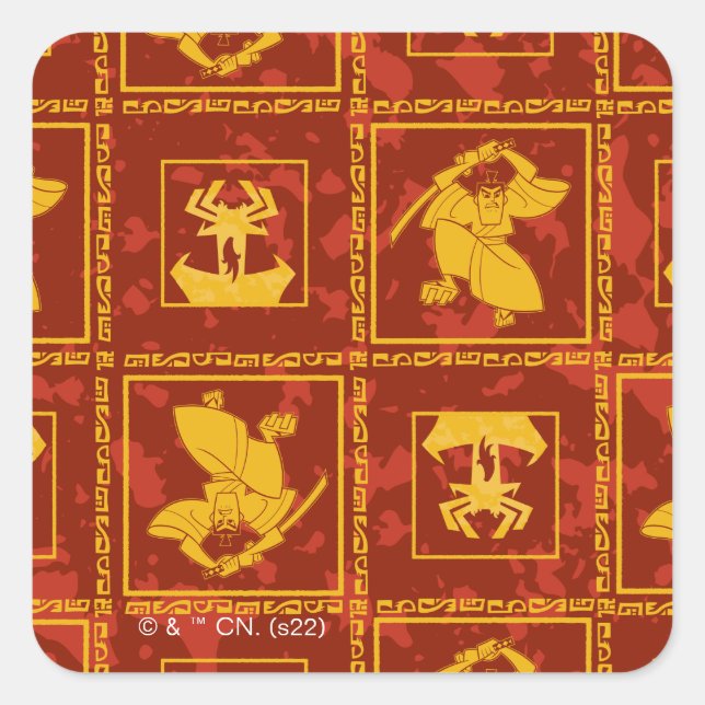 Samurai Jack & Aku Golden Silhouette Muster Quadratischer Aufkleber (Vorderseite)