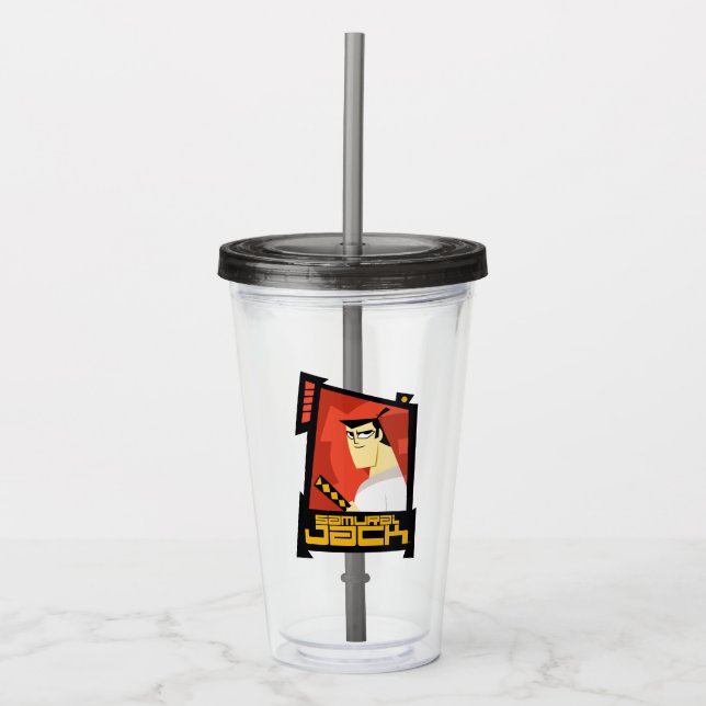 Samurai Jack lächelt futuristische Rahmen Grafik Acryltrinkbecher (Vorderseite)