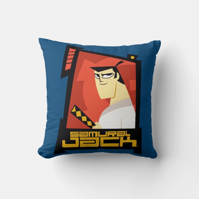 Samurai Jack lächelt futuristische Rahmen Grafik Kissen (Vorderseite)