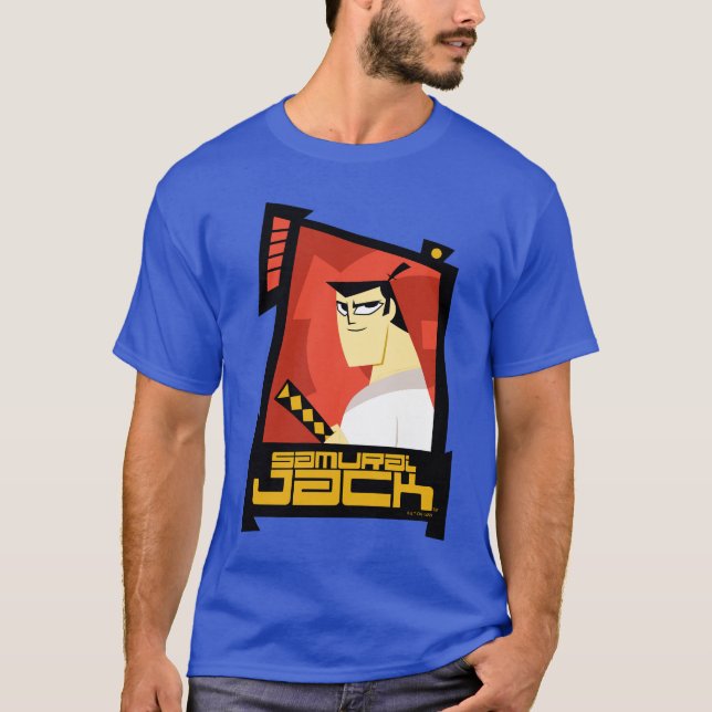 Samurai Jack lächelt futuristische Rahmen Grafik T-Shirt (Vorderseite)