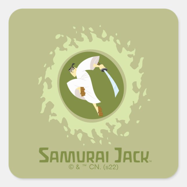 Samurai Jack Leaping Graphic Quadratischer Aufkleber (Vorderseite)