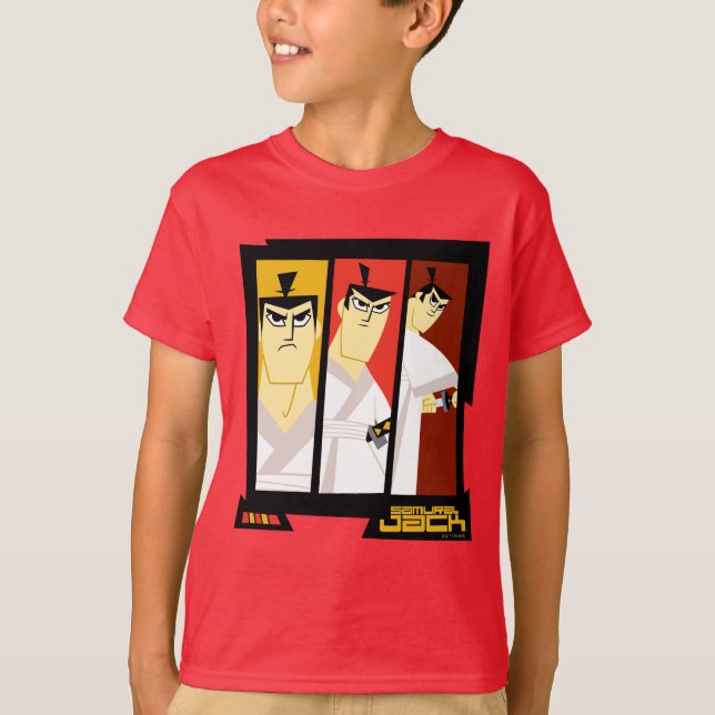 Samurai Jack-Zeichen Tri-Panel-Futuristikrahmen T-Shirt (Vorderseite)