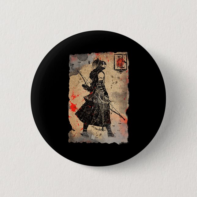Samurai Japanese Retro Art Print Bushido Premium T Button (Vorderseite)
