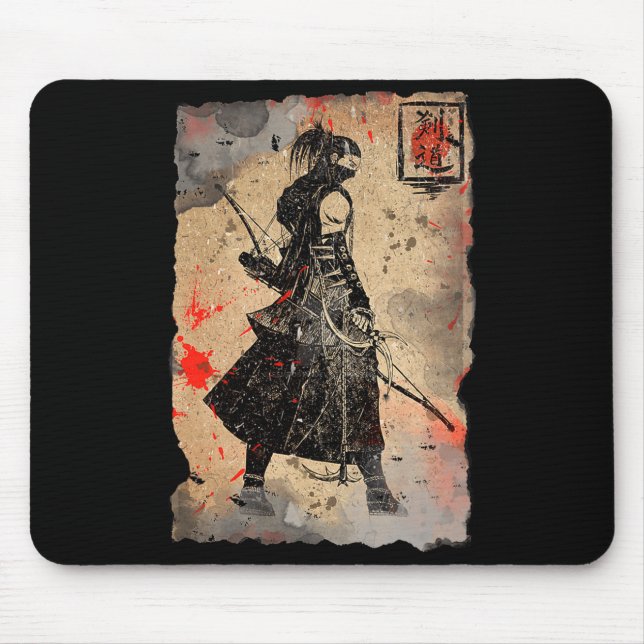 Samurai Japanese Retro Art Print Bushido Premium T Mousepad (Vorne)