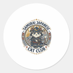 Samurai Japanische Katze POD Vektorgrafik - Samura Runder Aufkleber
