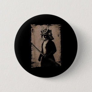 Samurai Japanische Katze Vintage Lustig Grafik Uki Button