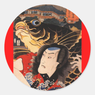 Samurai, japanische Malerei c. 1800 Runder Aufkleber