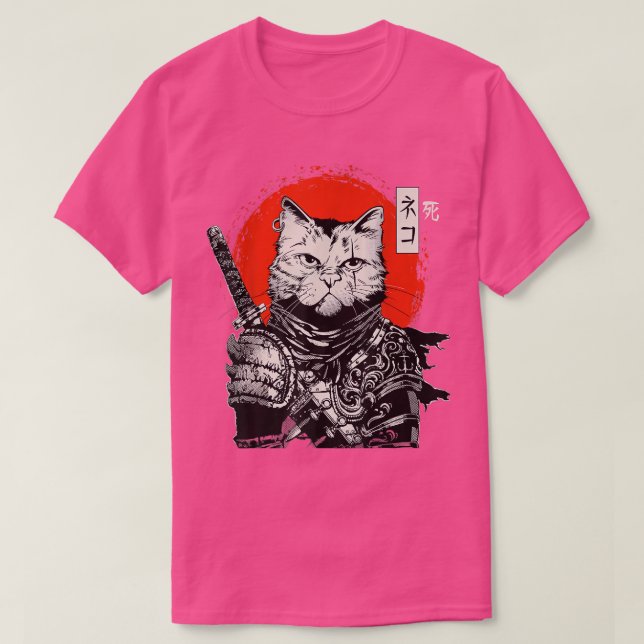 Samurai japanischer Cat Bushido Warrior, Katana Sw T-Shirt (Design vorne)