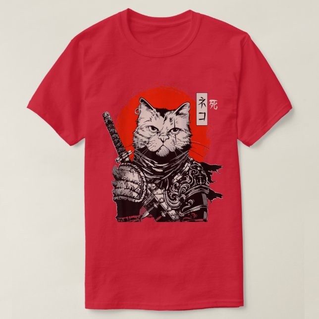Samurai japanischer Cat Bushido Warrior, Katana Sw T-Shirt (Design vorne)