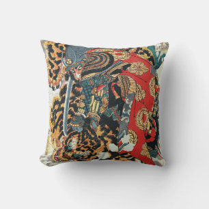 Samurai kämpft gegen einen Tiger, Kuniyoshi, Ukiyo Kissen