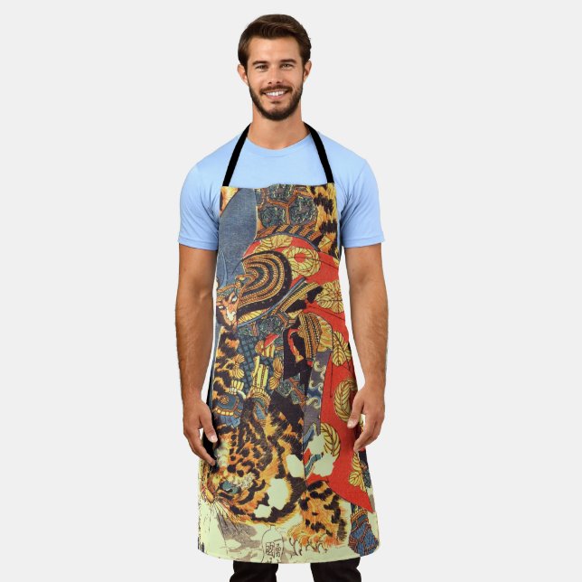 Samurai kämpft gegen einen Tiger, Kuniyoshi, Ukiyo Schürze (Getragen)