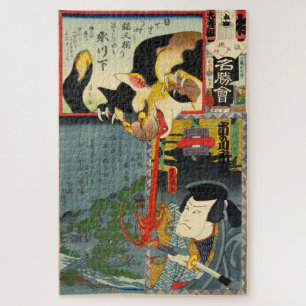 Samurai kämpft Monsterkatze, Utagawa Toyokuni
