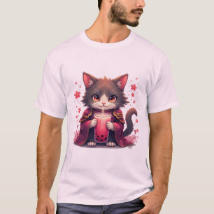 Samurai-Katze Boba-Tee Sakura Anime Japanischer Bu T-Shirt