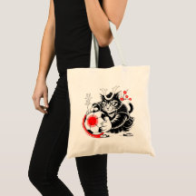 Samurai-Katze-Fußball-Einkaufstasche für den tägli