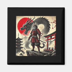 Samurai-Katze Grafischer Krieger Japanische Katze Magnet