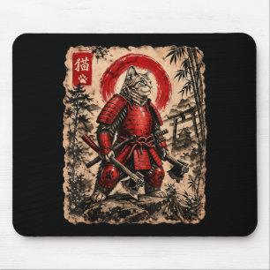 Samurai-Katze japanische Ukiyoe-Kunst Anime lustig Mousepad