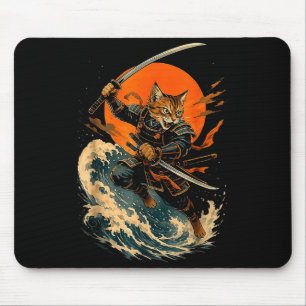 Samurai-Katze japanisches Vintage-Ukiyo-e-Katze-An Mousepad