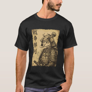 Samurai-Katze Krieger Sieg Japanische Kanji Bushid T-Shirt
