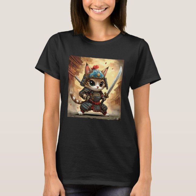 Samurai-Katze Krieger  Wild & Fluffiger Stil T-Shirt (Vorderseite)