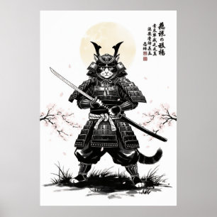 Samurai-Katze-Kunstposter mit Katana-Schwert Japan Poster