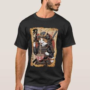 Samurai-Katze liebt Ramen Vintage Ukiyo-e Krieger T-Shirt