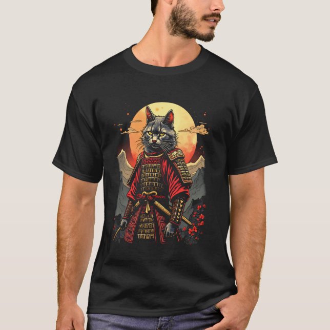 Samurai-Katze Mond T-Shirt (Vorderseite)