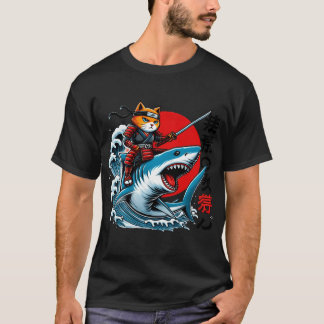 Samurai-Katze Ninja japanische Kunst Katze Hai Kan T-Shirt