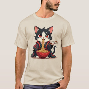 Samurai-Katze-Ramen-Shirt - Süßes Vintage-Grafik-T T-Shirt