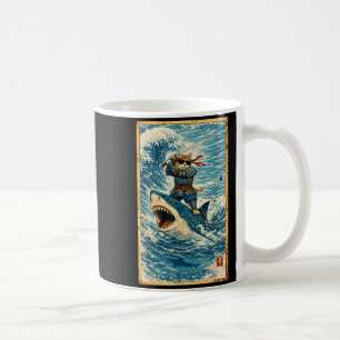 Samurai-Katze reitet auf Hai Retro-Welle Krieger L Kaffeetasse