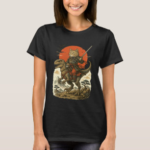 Samurai-Katze reitet auf Raptor Japanischer Fantas T-Shirt