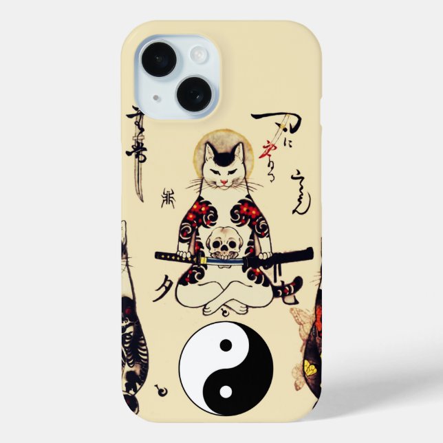 SAMURAI-KATZEN IN SKULL,SKELETON,BUTTERFLY-TATTOOS Case-Mate iPhone HÜLLE (Rückseite)