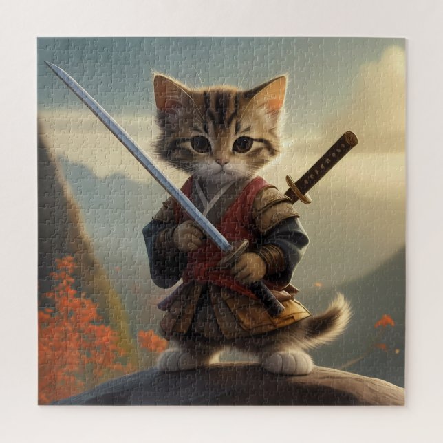 Samurai Kitty Jigsaw Puzzle für alle Altersgruppen (Vertikal)