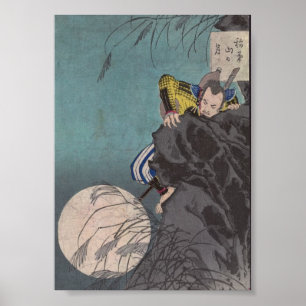 Samurai klettern Ninja-ähnlich auf einem Berg Poster