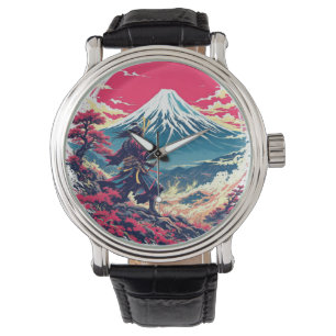 Samurai-Krieger am Berg Fuji Japanische Kunst  Armbanduhr
