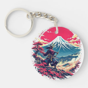 Samurai-Krieger am Berg Fuji Japanische Kunst Schlüsselanhänger