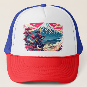 Samurai-Krieger am Berg Fuji Japanische Kunst  Truckerkappe