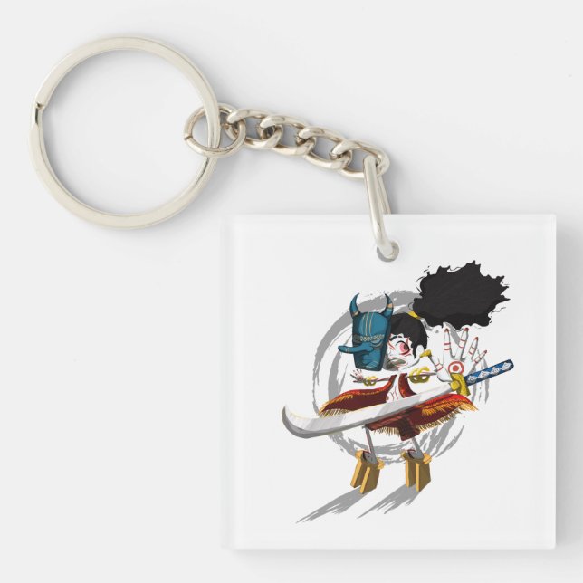 Samurai-Krieger Chibi-Dämonenmaske Schlüsselanhänger (Vorderseite)