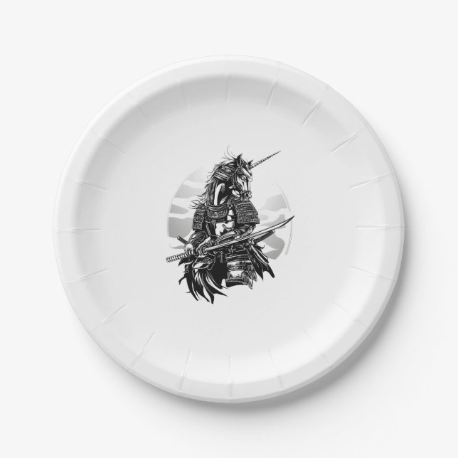 Samurai-Krieger-Einhorn (1) Pappteller (Vorderseite)