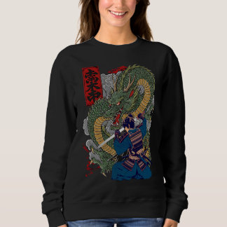 Samurai-Krieger gegen wütenden Drachen japanische Sweatshirt